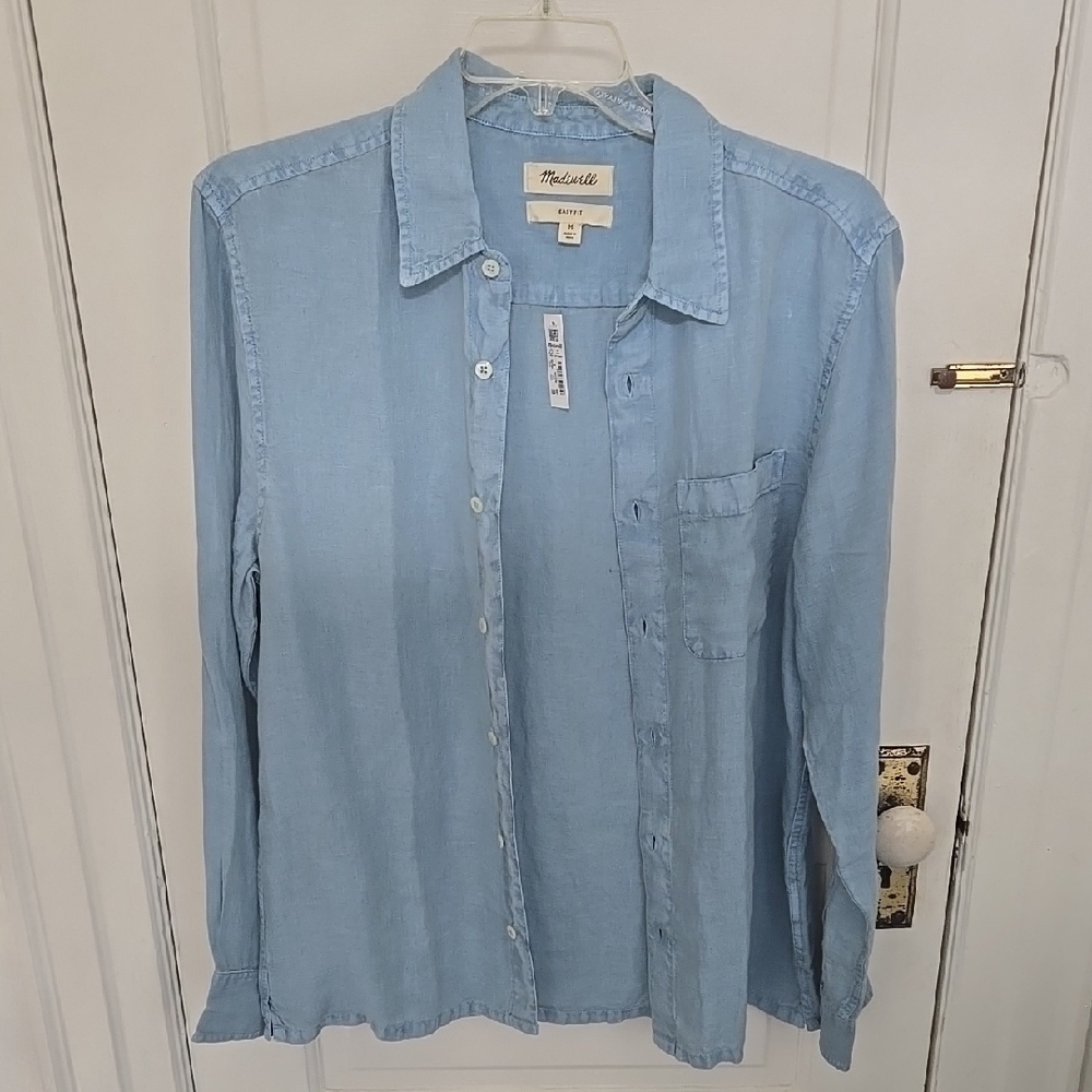 Madewell Men's Blue 100% Linen Shirt